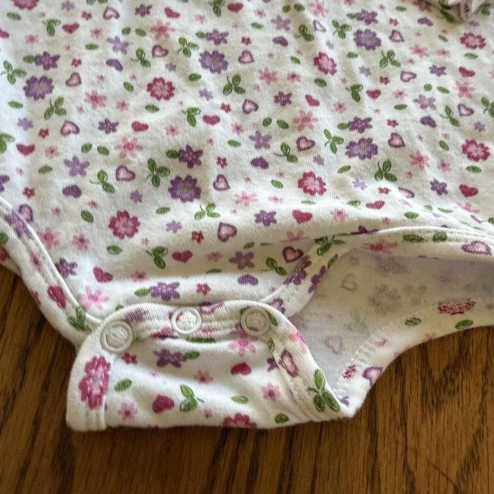 Vtg One Piece Body Suit Set Of‎ 2 Baby Girl 12 Months Pink Cotton Oshkosh Floral
